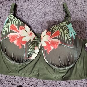 Cacique Tropical Floral Bra in Green and Red